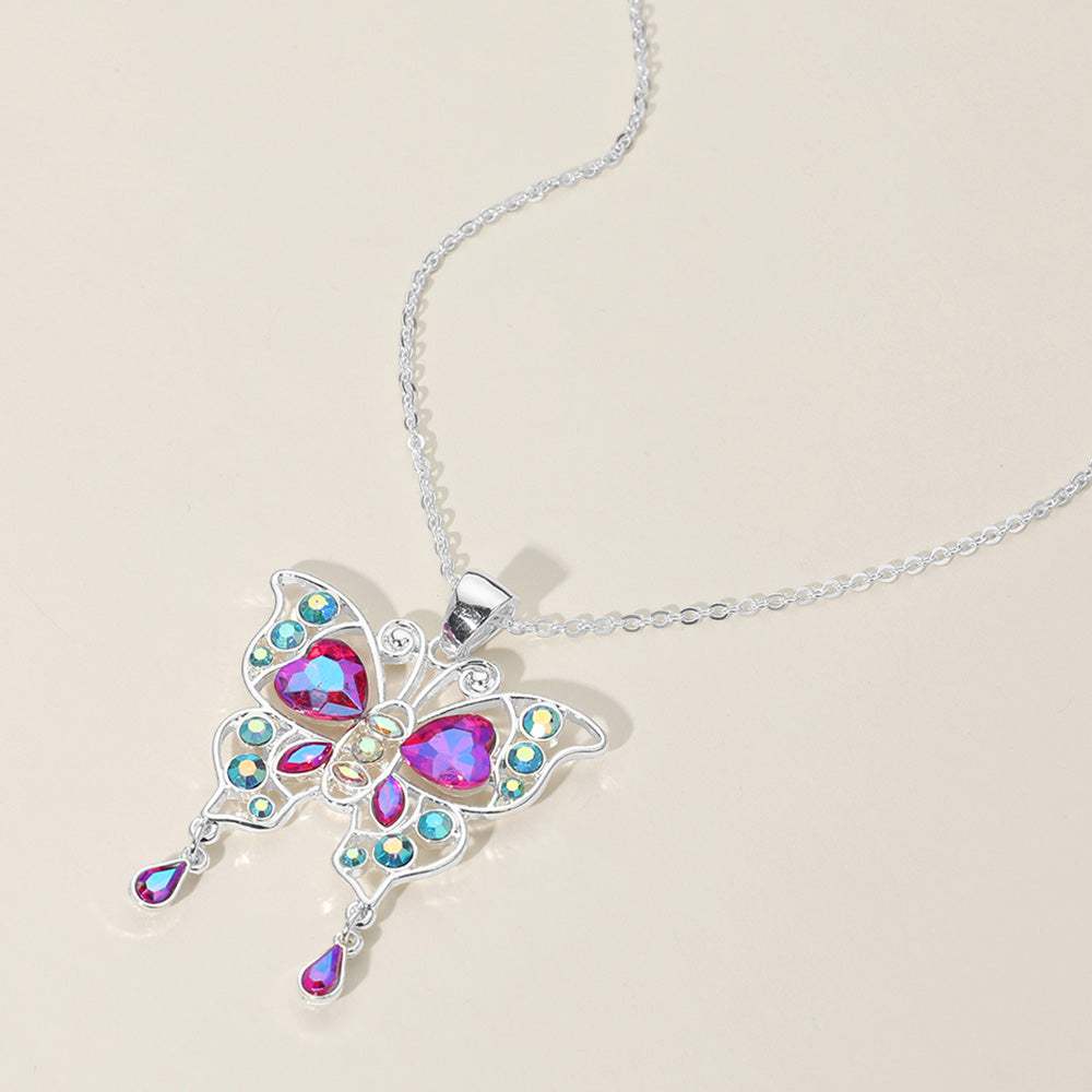Stone Embellished Butterfly Pendant Necklace - Madeline Love - Flyclothing LLC