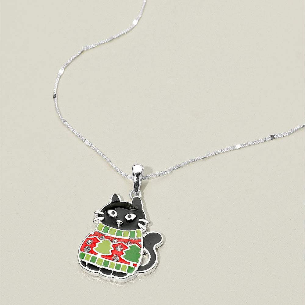 Christmas Sweater Black Cat Pendant Necklace - Madeline Love - Flyclothing LLC