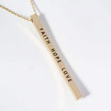 FAITH HOPE LOVE Brass Metal Bar Pendant Necklace - Madeline Love - Flyclothing LLC