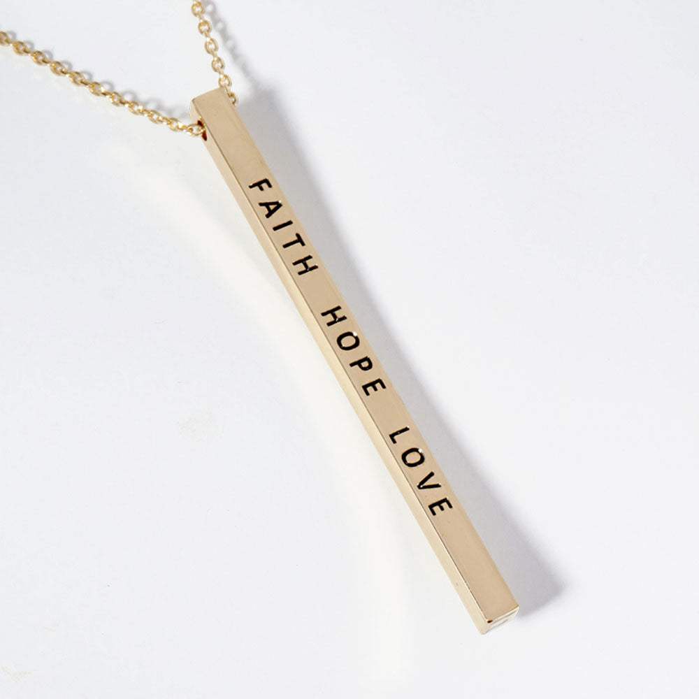 FAITH HOPE LOVE Brass Metal Bar Pendant Necklace - Madeline Love - Flyclothing LLC