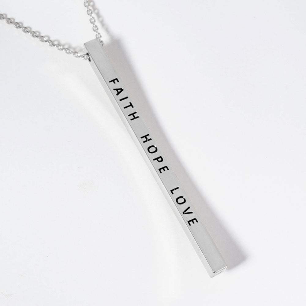 FAITH HOPE LOVE Brass Metal Bar Pendant Necklace - Madeline Love - Flyclothing LLC