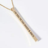 I Love You To The Moon & Back Brass Metal Bar Pendant Necklace - Madeline Love - Flyclothing LLC