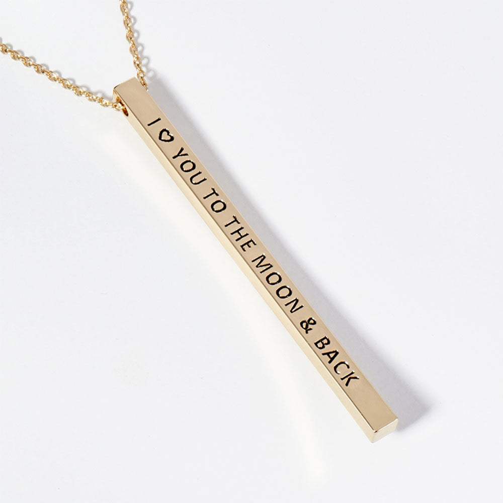 I Love You To The Moon & Back Brass Metal Bar Pendant Necklace - Madeline Love - Flyclothing LLC