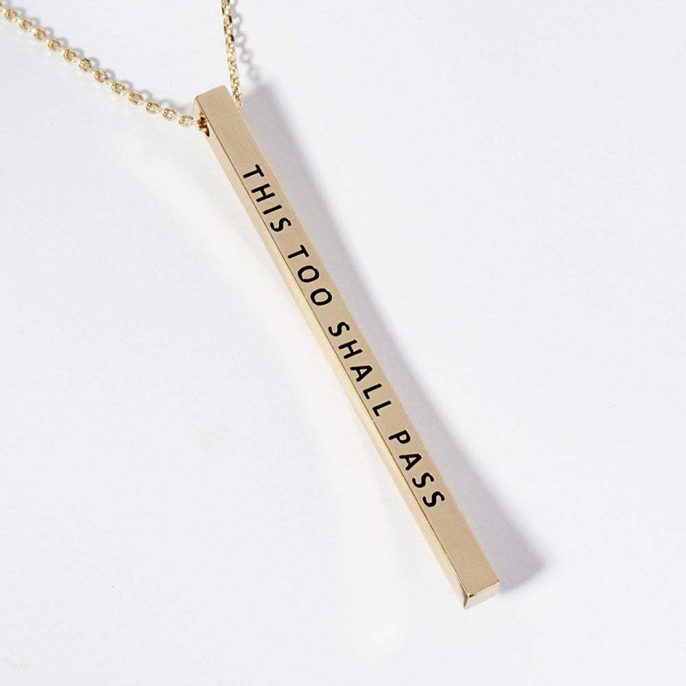 THIS TOO SHALL PASS Brass Metal Bar Pendant Necklace - Madeline Love - Flyclothing LLC