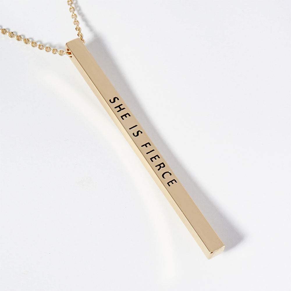 SHE IS FIERCE Brass Metal Bar Pendant Necklace - Madeline Love - Flyclothing LLC