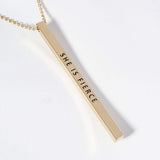 SHE IS FIERCE Brass Metal Bar Pendant Necklace - Madeline Love - Flyclothing LLC