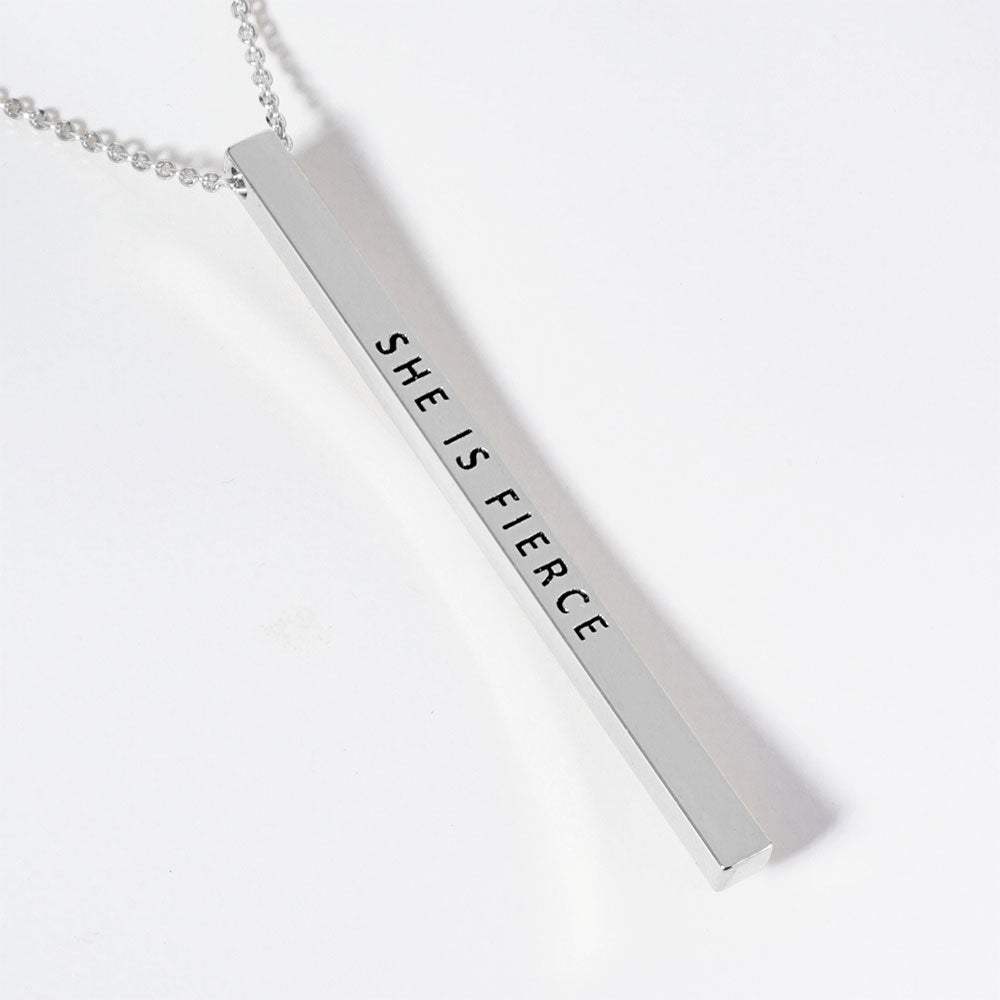 SHE IS FIERCE Brass Metal Bar Pendant Necklace - Madeline Love - Flyclothing LLC
