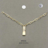 Brass Metal Stone Paved Bar Pendant Necklace - Madeline Love - Flyclothing LLC