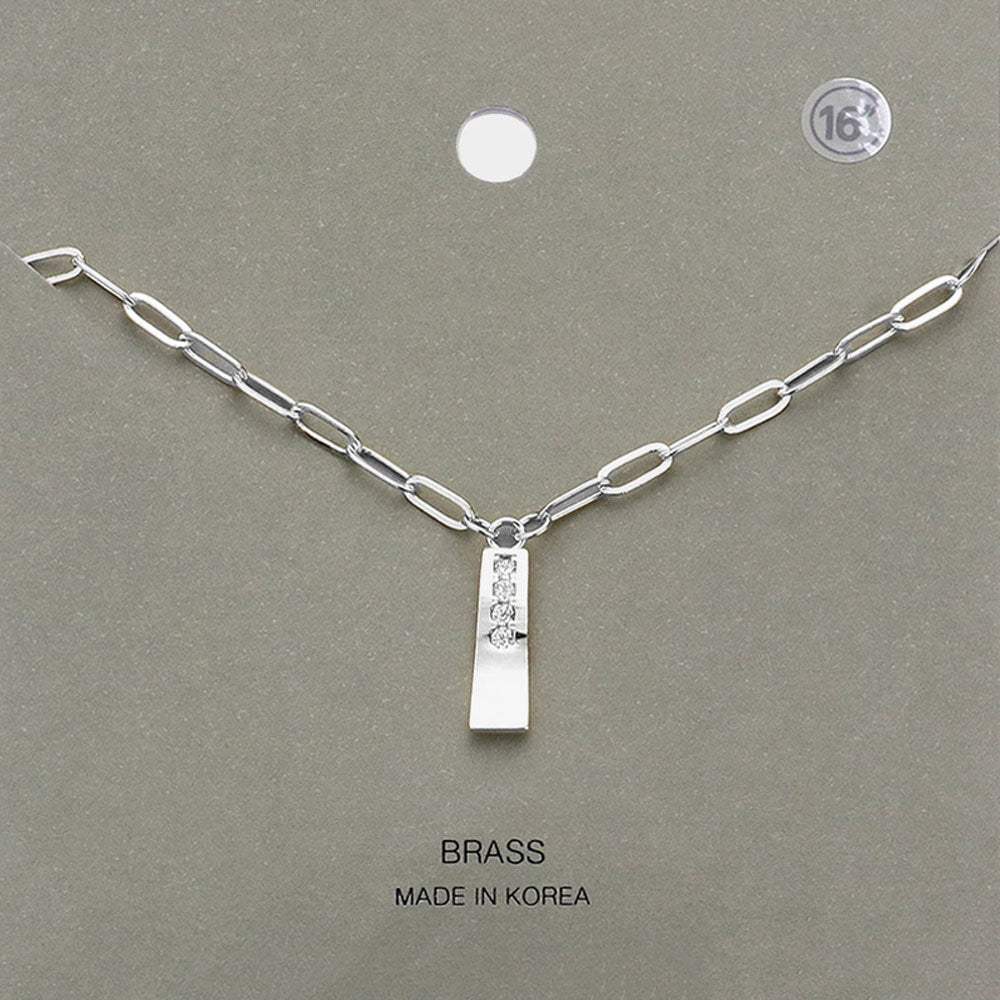 Brass Metal Stone Paved Bar Pendant Necklace - Madeline Love - Flyclothing LLC