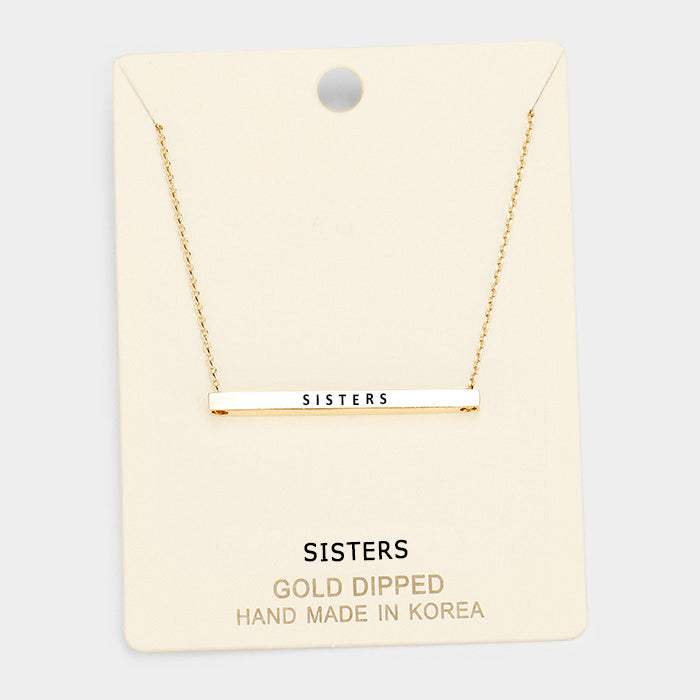 'Sisters' Horizontal Metal Bar Pendant Necklace - Madeline Love - Flyclothing LLC