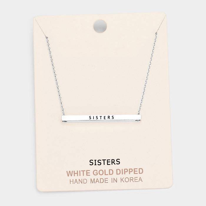 'Sisters' Horizontal Metal Bar Pendant Necklace - Madeline Love - Flyclothing LLC