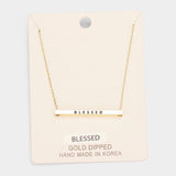 'Blessed' Horizontal Metal Bar Pendant Necklace - Madeline Love - Flyclothing LLC