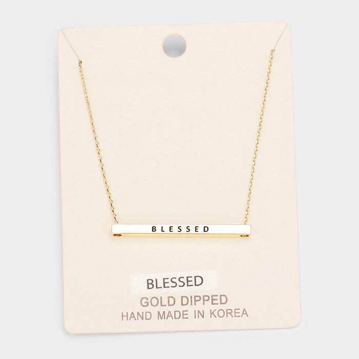 'Blessed' Horizontal Metal Bar Pendant Necklace - Madeline Love - Flyclothing LLC