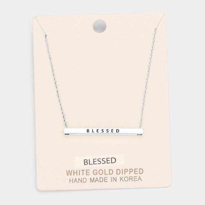 'Blessed' Horizontal Metal Bar Pendant Necklace - Madeline Love - Flyclothing LLC
