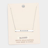 'Blessed' Horizontal Metal Bar Pendant Necklace - Madeline Love - Flyclothing LLC