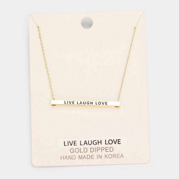 'Live Laugh Love' Horizontal Metal Bar Pendant Necklace - Madeline Love - Flyclothing LLC
