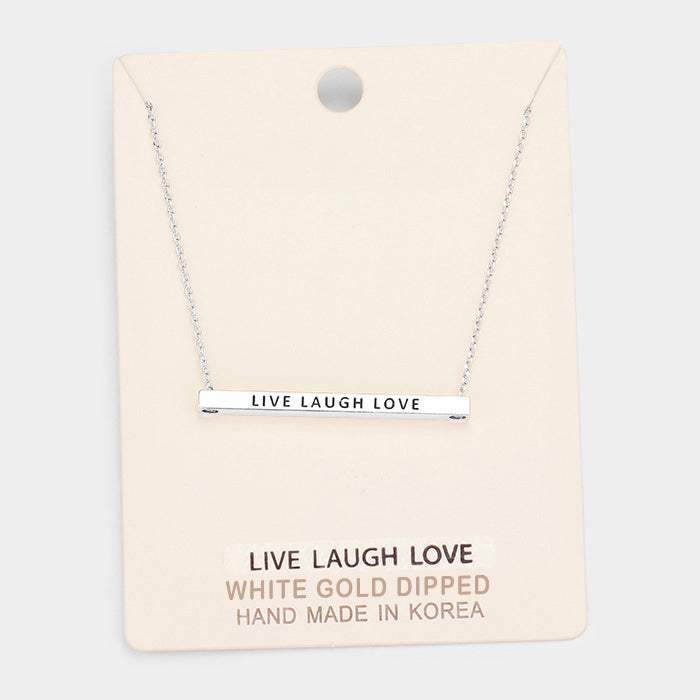 'Live Laugh Love' Horizontal Metal Bar Pendant Necklace - Madeline Love - Flyclothing LLC