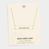 'Faith Hope Love' Horizontal Metal Bar Pendant Necklace - Madeline Love - Flyclothing LLC