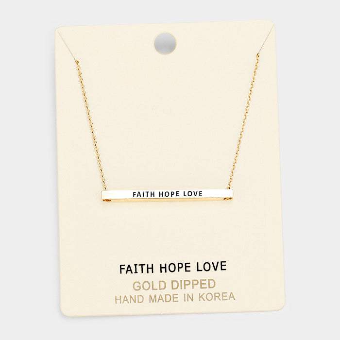 'Faith Hope Love' Horizontal Metal Bar Pendant Necklace - Madeline Love - Flyclothing LLC