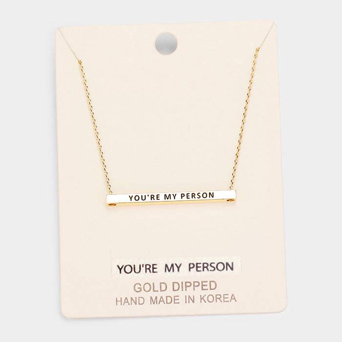 'You're My Person' Horizontal Metal Bar Pendant Necklace - Madeline Love - Flyclothing LLC
