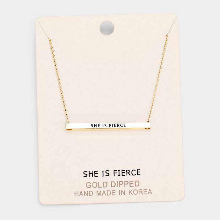 'She Is Fierce' Horizontal Metal Bar Pendant Necklace - Madeline Love - Flyclothing LLC