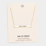 'She Is Fierce' Horizontal Metal Bar Pendant Necklace - Madeline Love - Flyclothing LLC