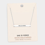 'She Is Fierce' Horizontal Metal Bar Pendant Necklace - Madeline Love - Flyclothing LLC