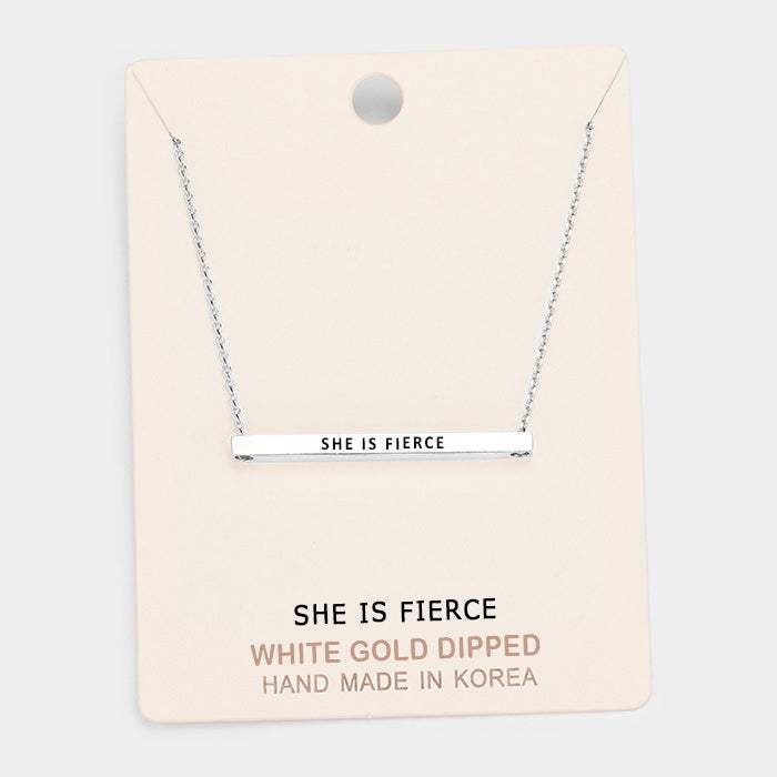 'She Is Fierce' Horizontal Metal Bar Pendant Necklace - Madeline Love - Flyclothing LLC