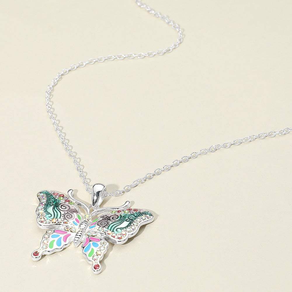 Antique Metal Enamel Butterfly Pendant Necklace - Madeline Love - Flyclothing LLC