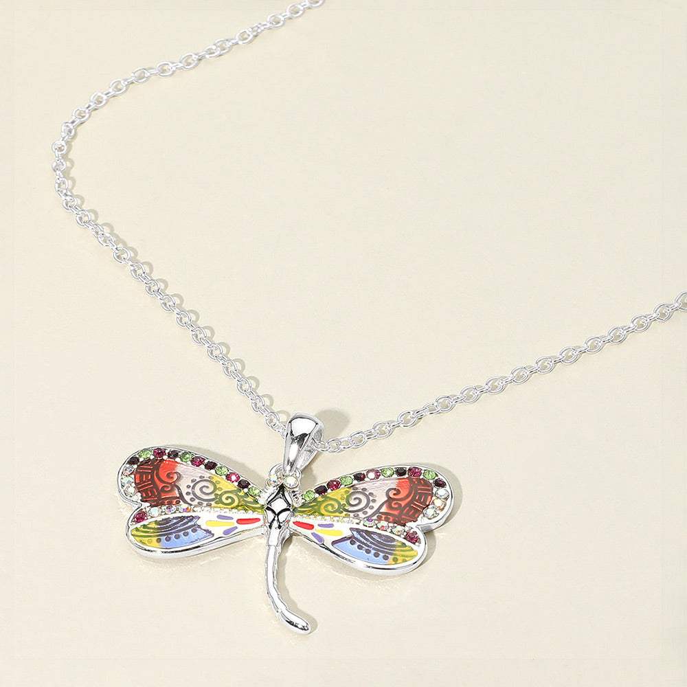 Antique Metal Enamel Dragonfly Pendant Necklace - Madeline Love - Flyclothing LLC
