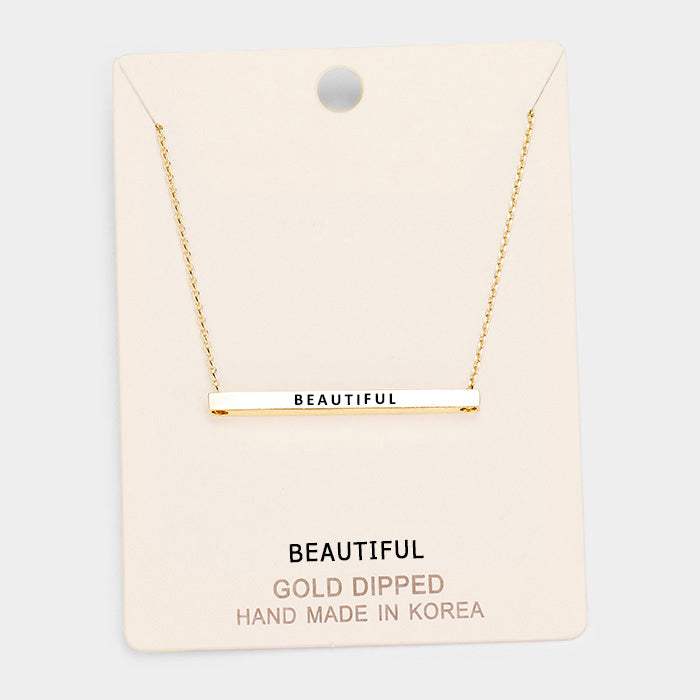'Beautiful' Horizontal Metal Bar Pendant Necklace - Madeline Love - Flyclothing LLC