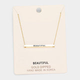 'Beautiful' Horizontal Metal Bar Pendant Necklace - Madeline Love - Flyclothing LLC