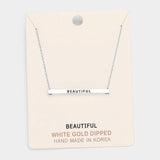 'Beautiful' Horizontal Metal Bar Pendant Necklace - Madeline Love - Flyclothing LLC