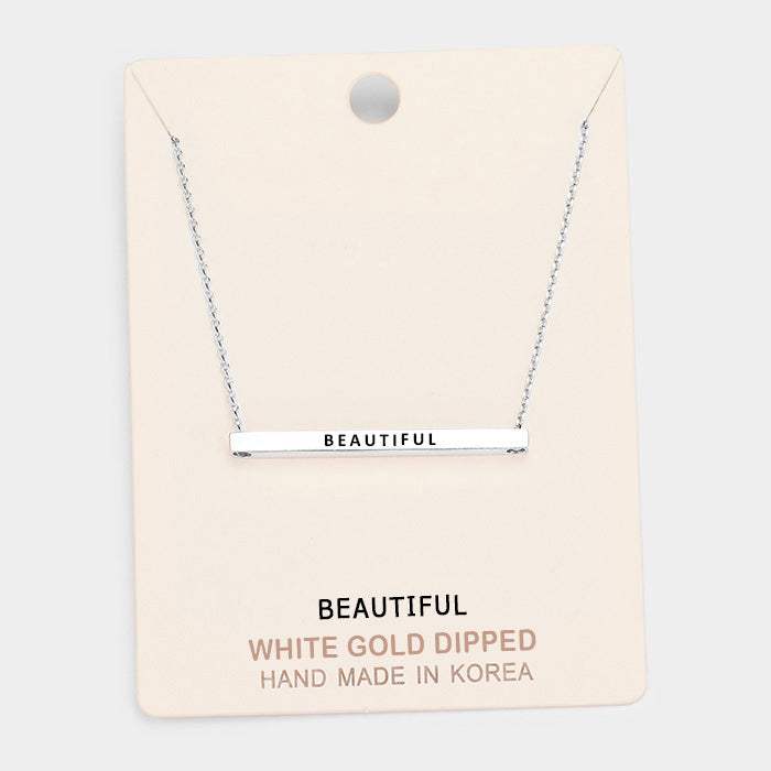 'Beautiful' Horizontal Metal Bar Pendant Necklace - Madeline Love - Flyclothing LLC
