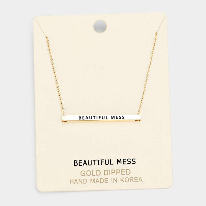 'Beautiful Mess' Horizontal Metal Bar Pendant Necklace - Madeline Love - Flyclothing LLC