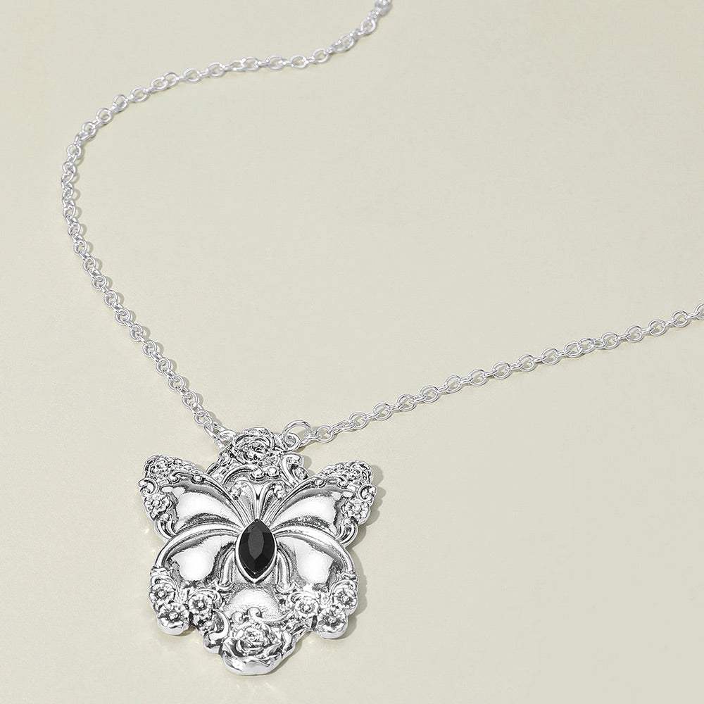 Marquise Stone Accent Antique Metal Butterfly Pendant Necklace - Madeline Love - Flyclothing LLC