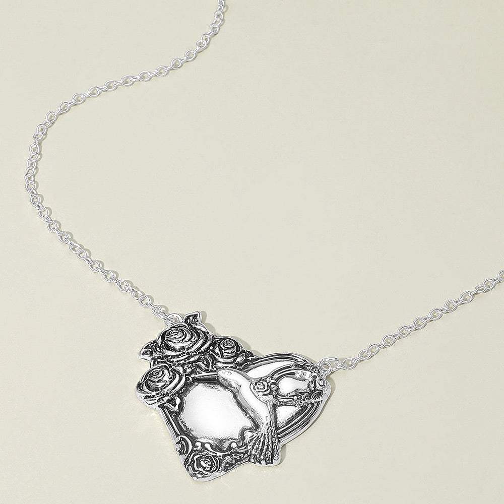 Antique Metal Rose Embossed Heart Pendant Necklace - Madeline Love - Flyclothing LLC