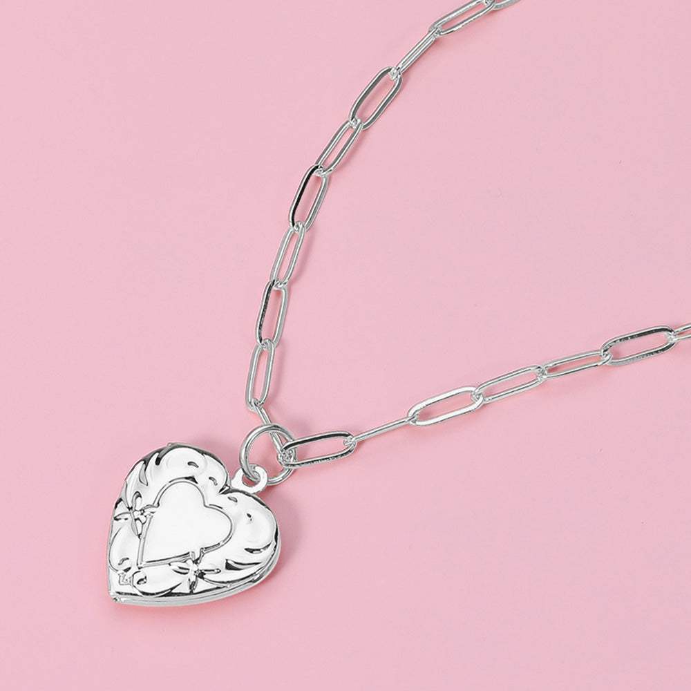 Metal Heart Locket Pendant Paperclip Chain Necklace - Madeline Love - Flyclothing LLC