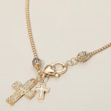 Stone Paved Mother of Pearl Cross Charm Pendant Necklace - Madeline Love - Flyclothing LLC