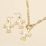 Brushed Hammered Metal Cross Pendant Paperclip Chain Toggle Necklace - Madeline Love - Flyclothing LLC