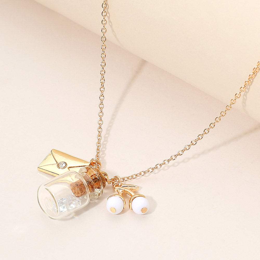 Whimsical Glass Bottle Envelope Cherry Charm Pendant Necklace - Madeline Love - Flyclothing LLC