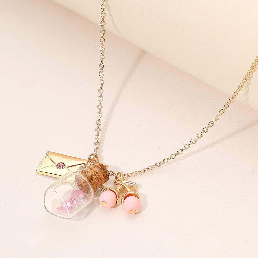 Whimsical Glass Bottle Envelope Cherry Charm Pendant Necklace - Madeline Love - Flyclothing LLC