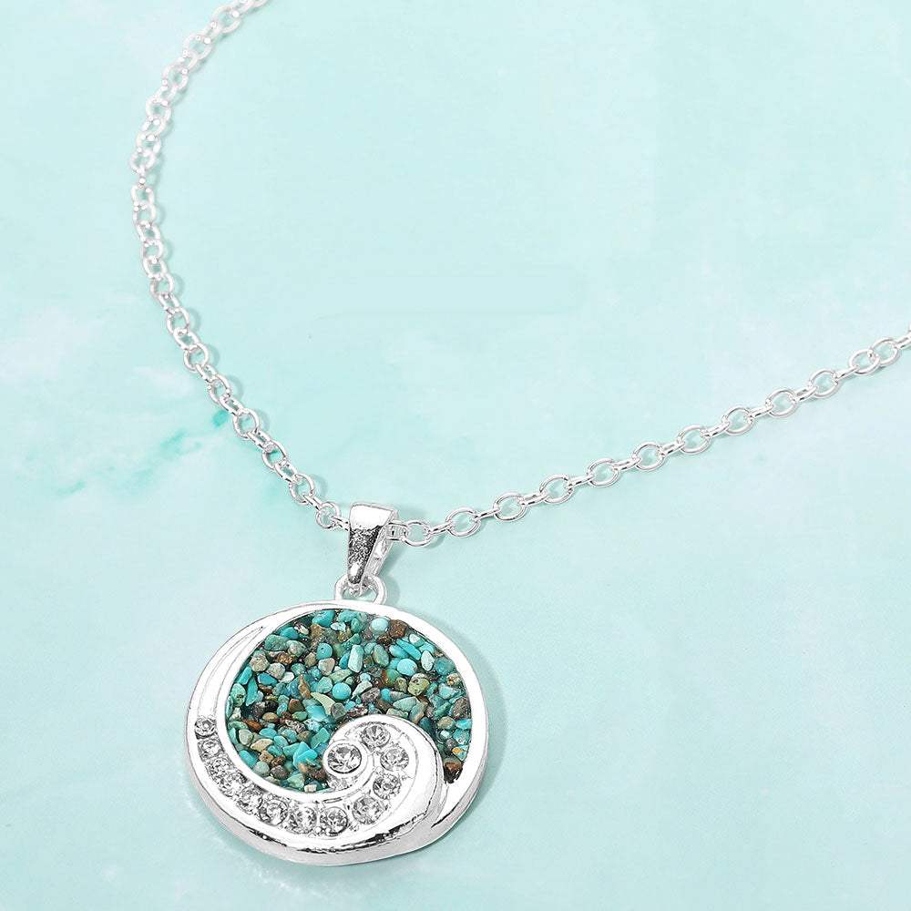 Crushed Pebble Swirl Wave Round Pendant Necklace - Madeline Love - Flyclothing LLC