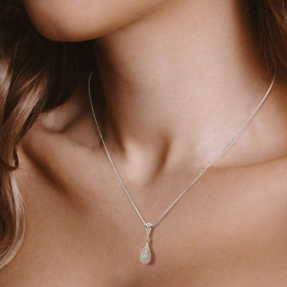 CZ Stone Paved Teardrop Pendant Necklace - Madeline Love - Flyclothing LLC