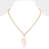 Cut Out Metal Leaf Pendant Toggle Necklace - Madeline Love - Flyclothing LLC