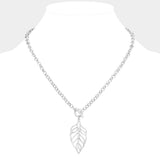 Cut Out Metal Leaf Pendant Toggle Necklace - Madeline Love - Flyclothing LLC