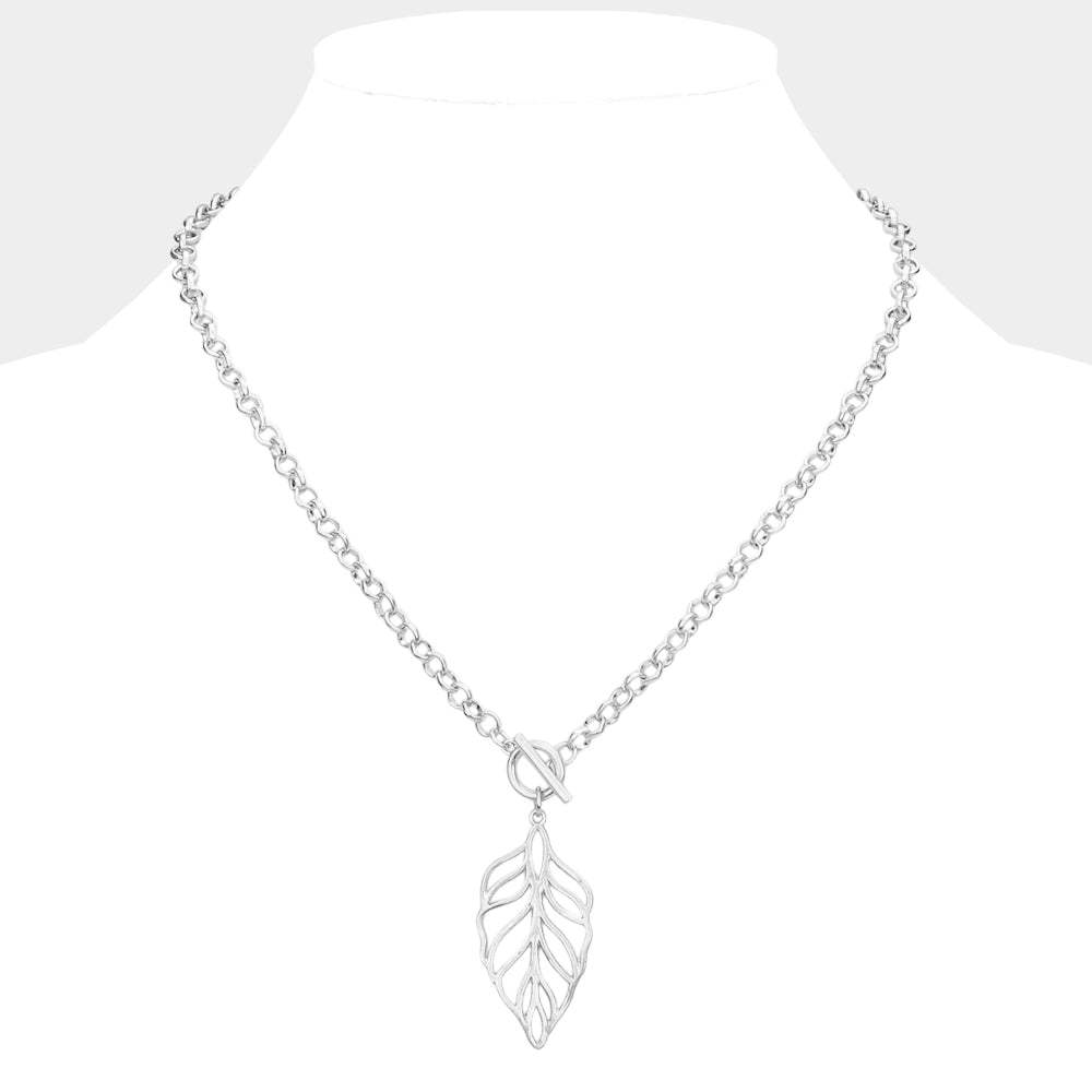 Cut Out Metal Leaf Pendant Toggle Necklace - Madeline Love - Flyclothing LLC