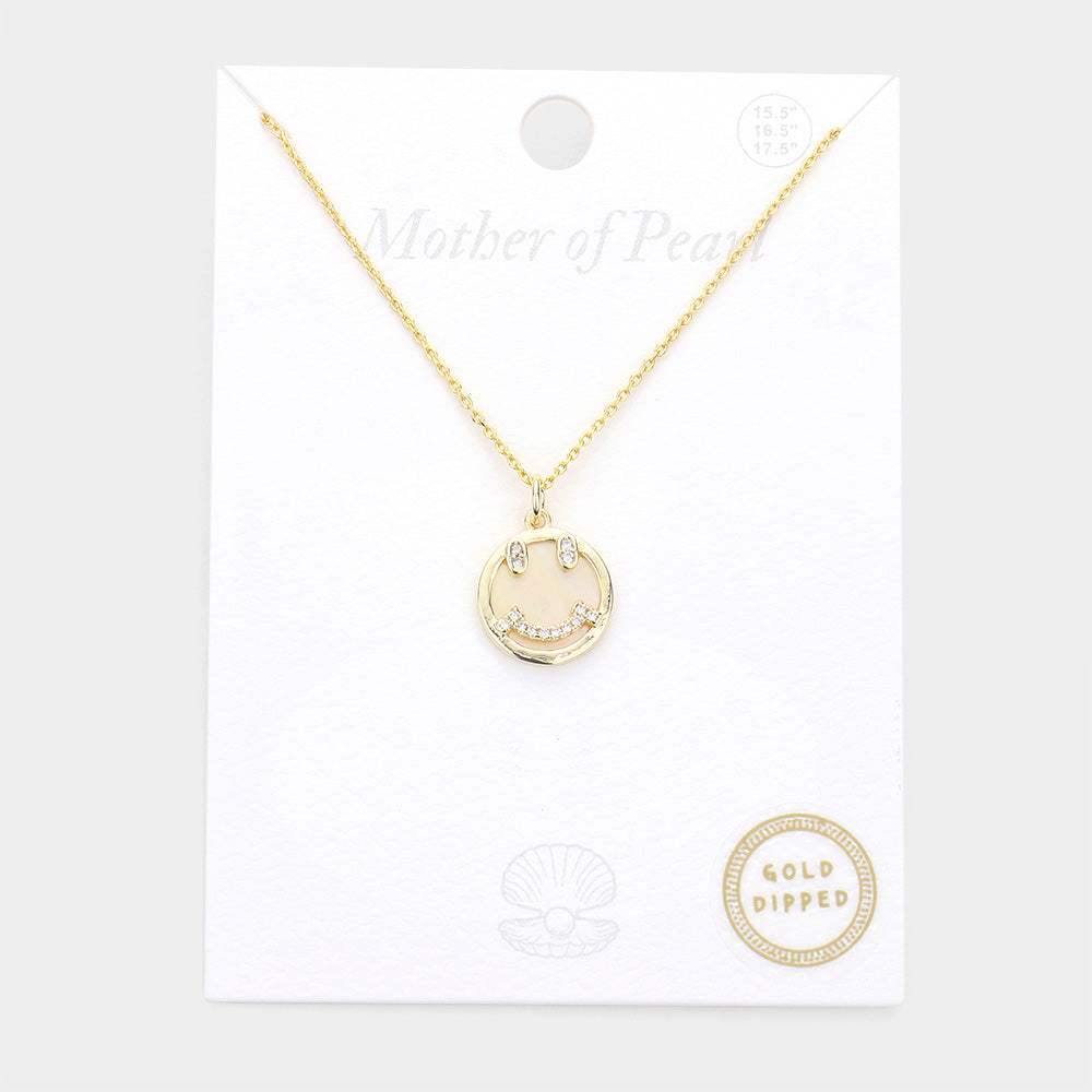 Gold Dipped Mother of Pearl Smile Pendant Necklace - Madeline Love - Flyclothing LLC