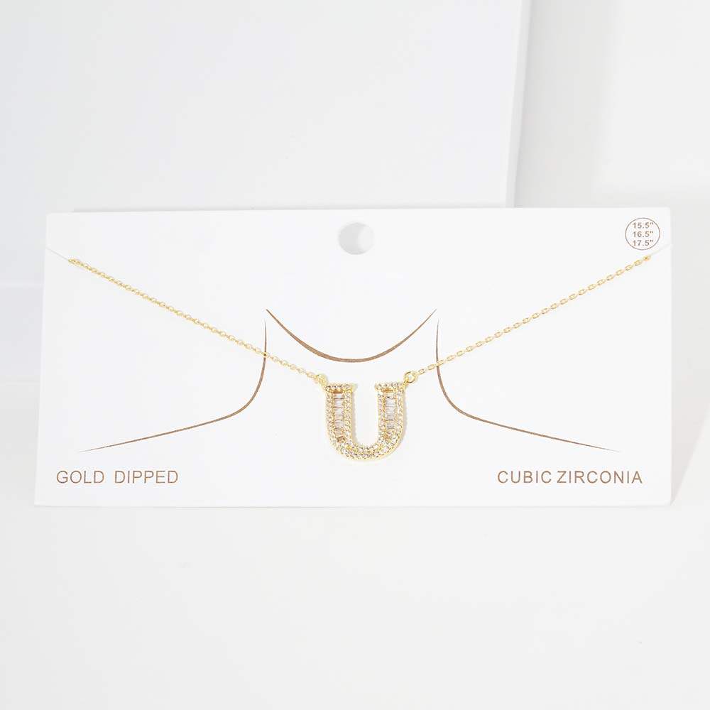 -U- CZ Initial Monogram Pendant Necklace - Madeline Love - Flyclothing LLC