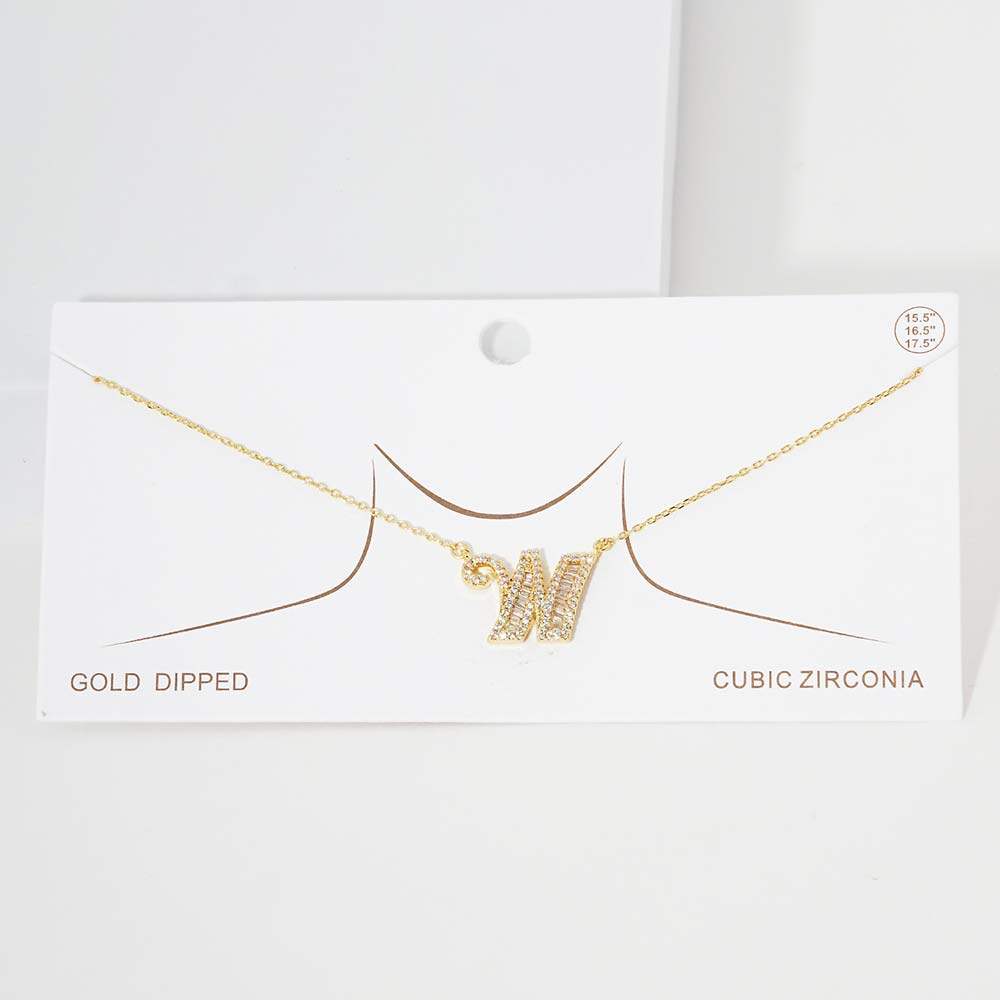 -W- CZ Initial Monogram Pendant Necklace - Madeline Love - Flyclothing LLC